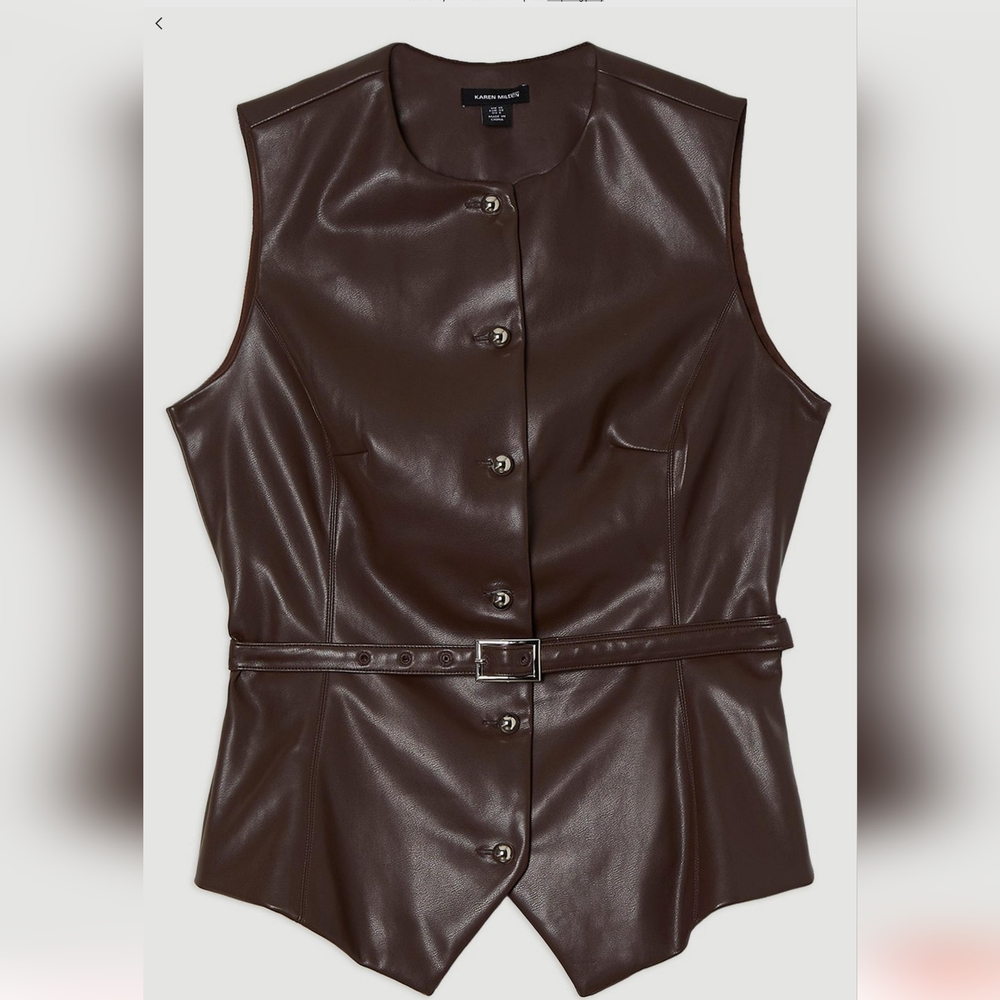 Karen Millen Faux Leather Belted Vest Size 8